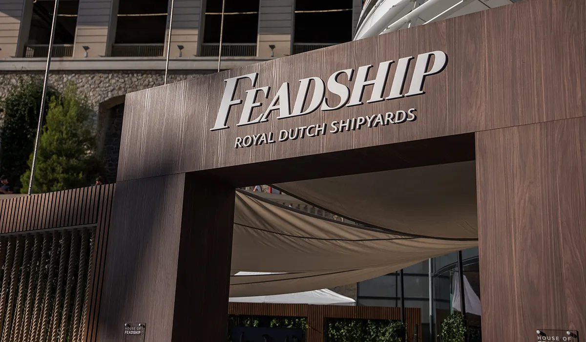Entrance detail picture of Feadship exclusive lounge at Monaco Yacht Show 2025