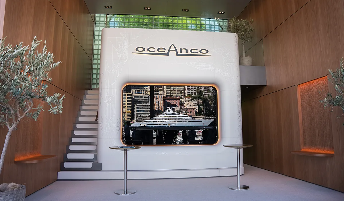 Overview photo of Oceanco exhibition stand at the Monaco Yacht Show, realised by Hypsos