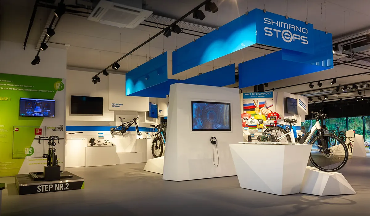 Shimano experience center with focus on interactive elements, realised by Hypsos