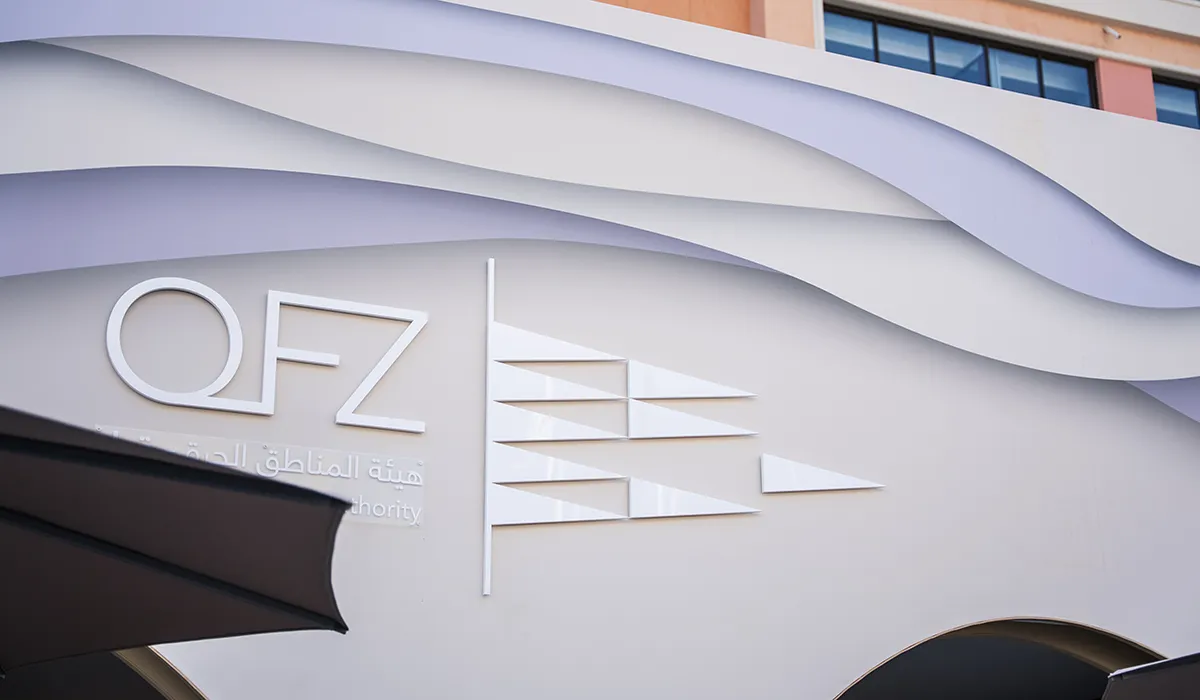Creative bannering with layering at Qatar Free Zones Authority exhibition stand at the Monaco Yacht Show 2025, realised by Hypsos