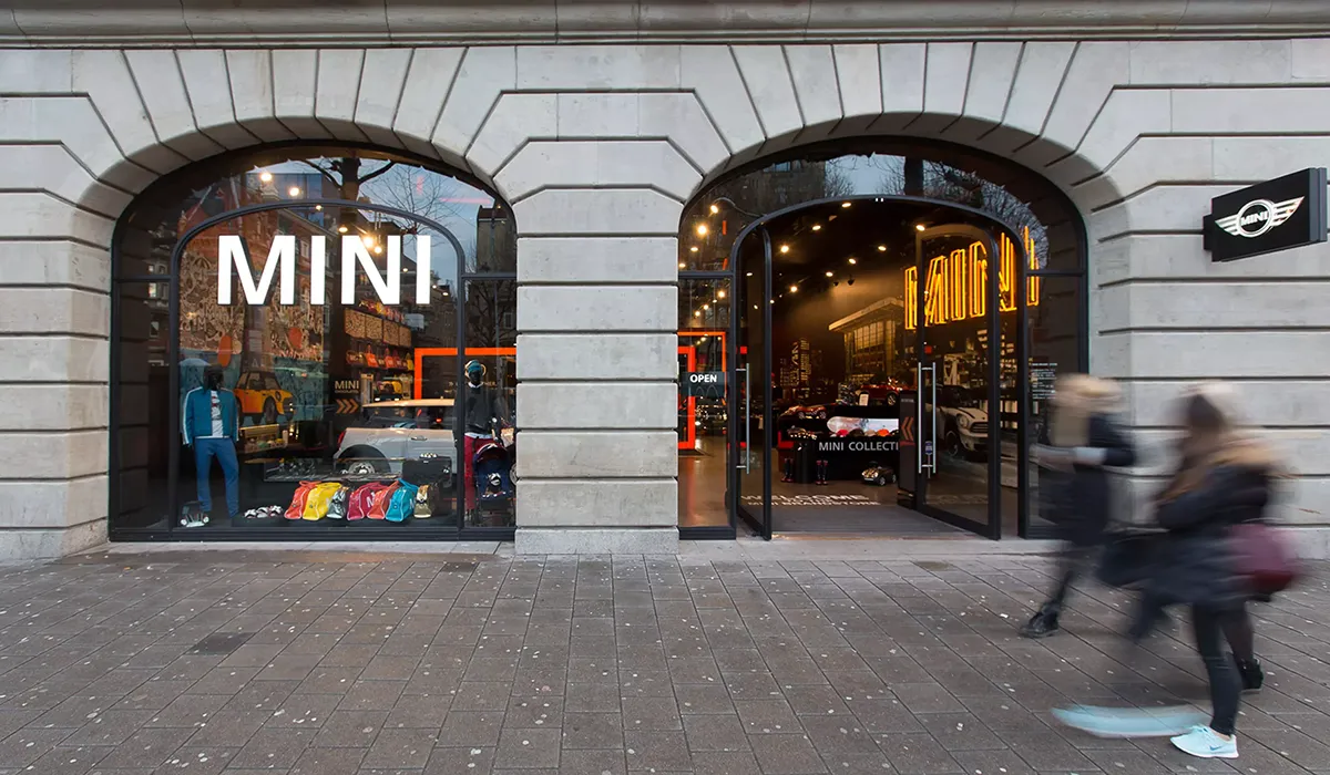 Wide exterior view of Experience Center for Mini, created by Hypsos