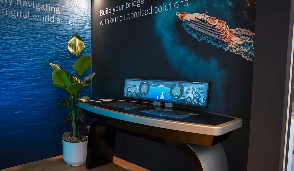 Product display at the Hypsos exhibition stand for OmniAccess at the Monaco Yacht Show 2025