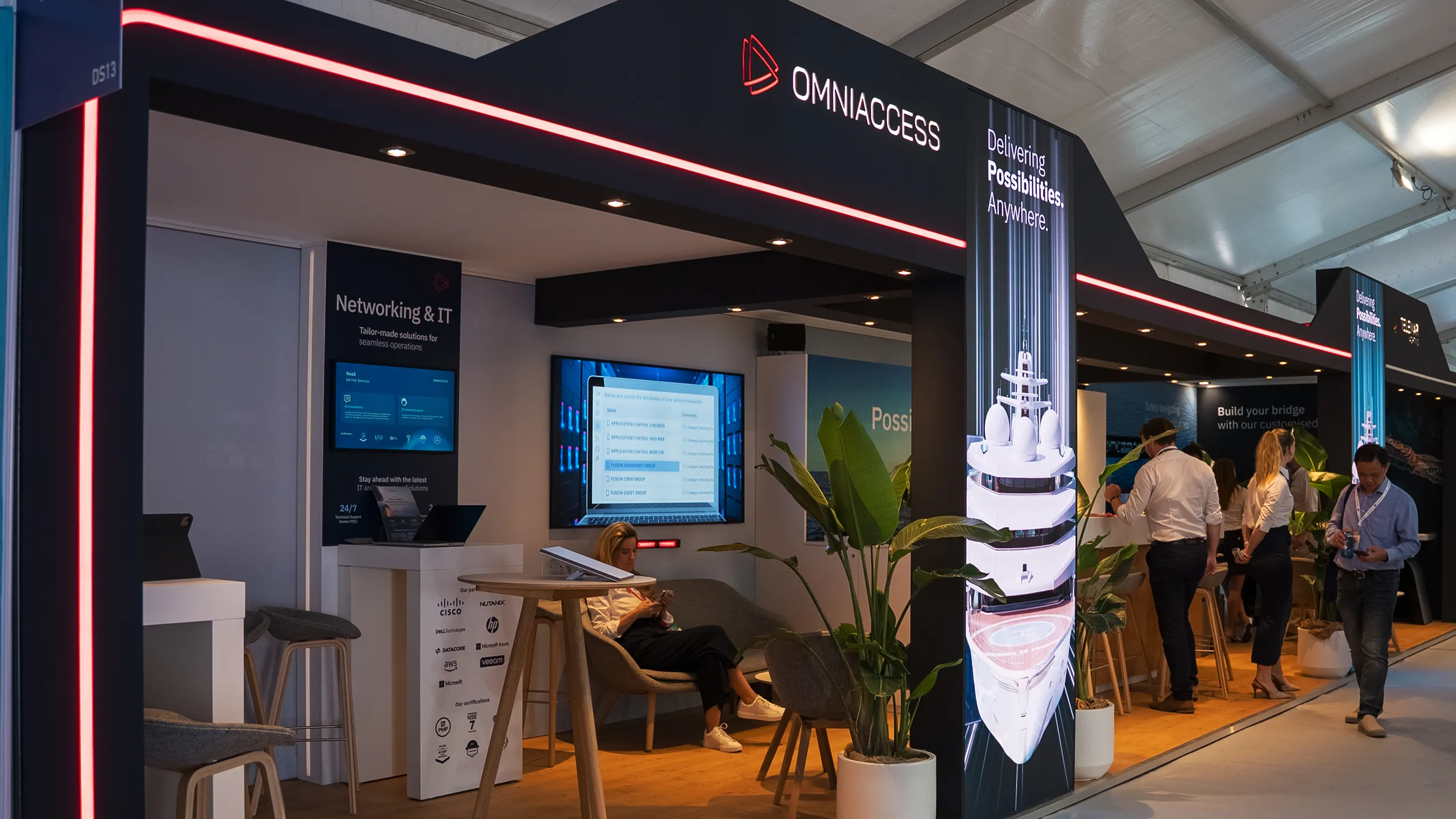 Entrance area of the Hypsos exhibition stand for OmniAccess at the Monaco Yacht Show 2025