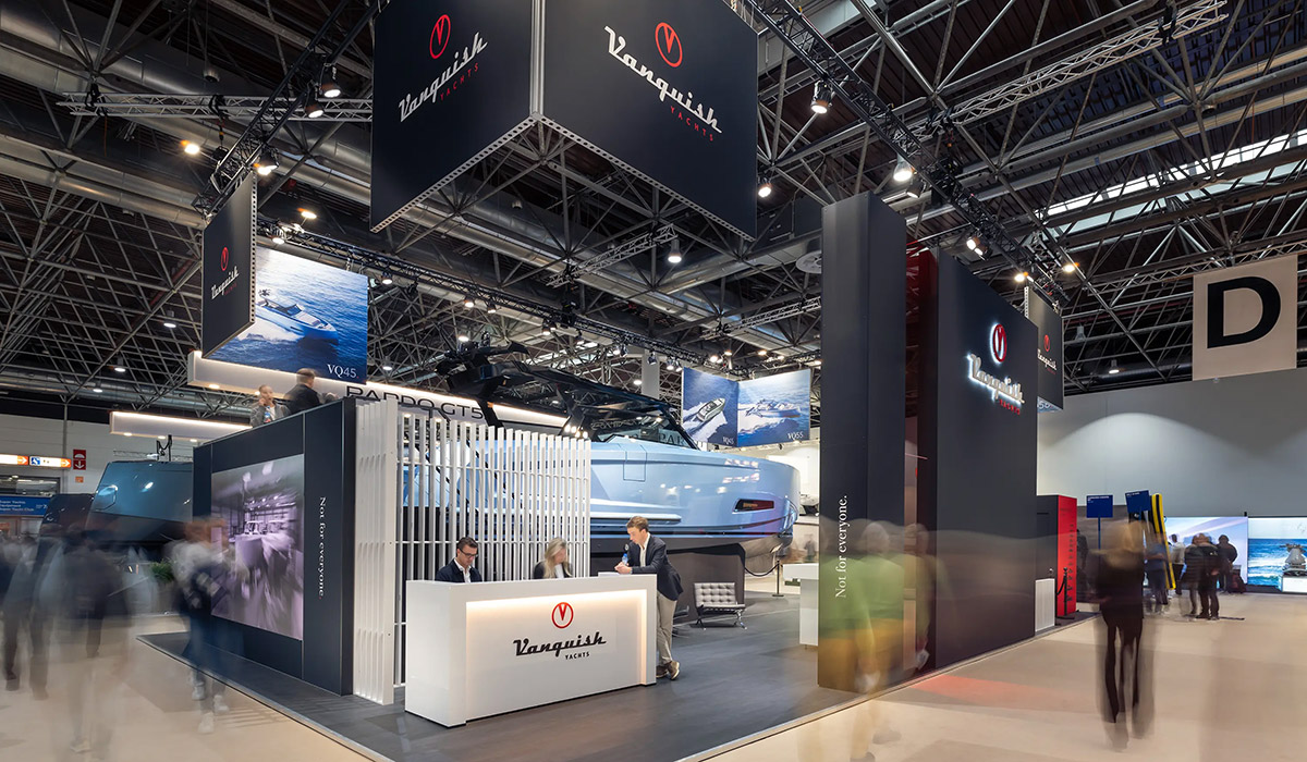 Wide view of the Hypsos exhibition presence for client Vanquish Yachts